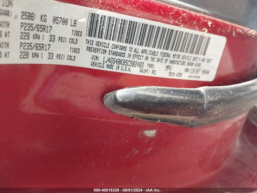 2005 Jeep Grand Cherokee Laredo VIN: 1J4GS48K85C582483 Lot: 40015329