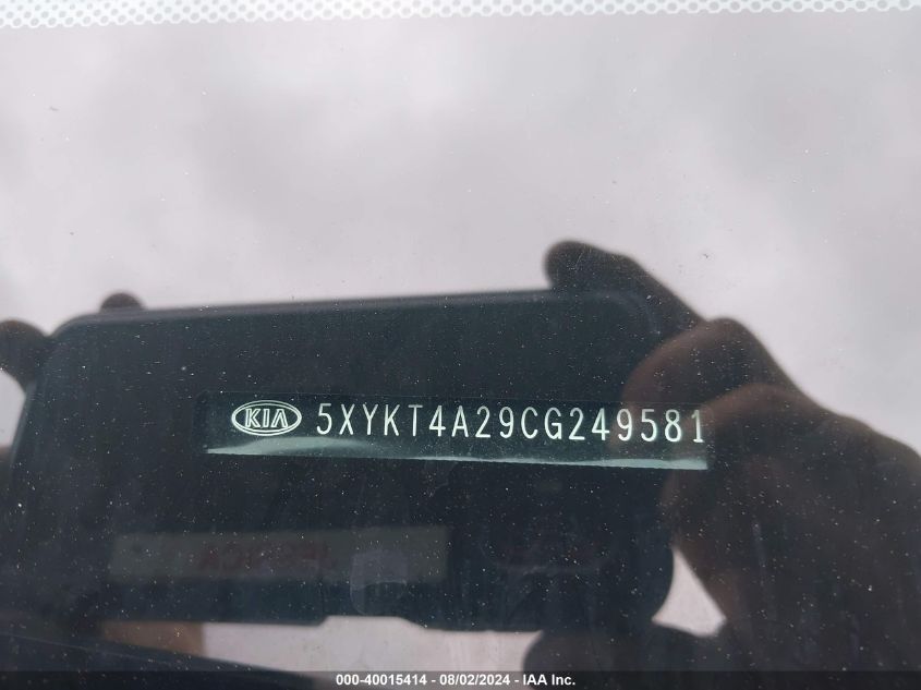 2012 Kia Sorento Lx V6 VIN: 5XYKT4A29CG249581 Lot: 40015414