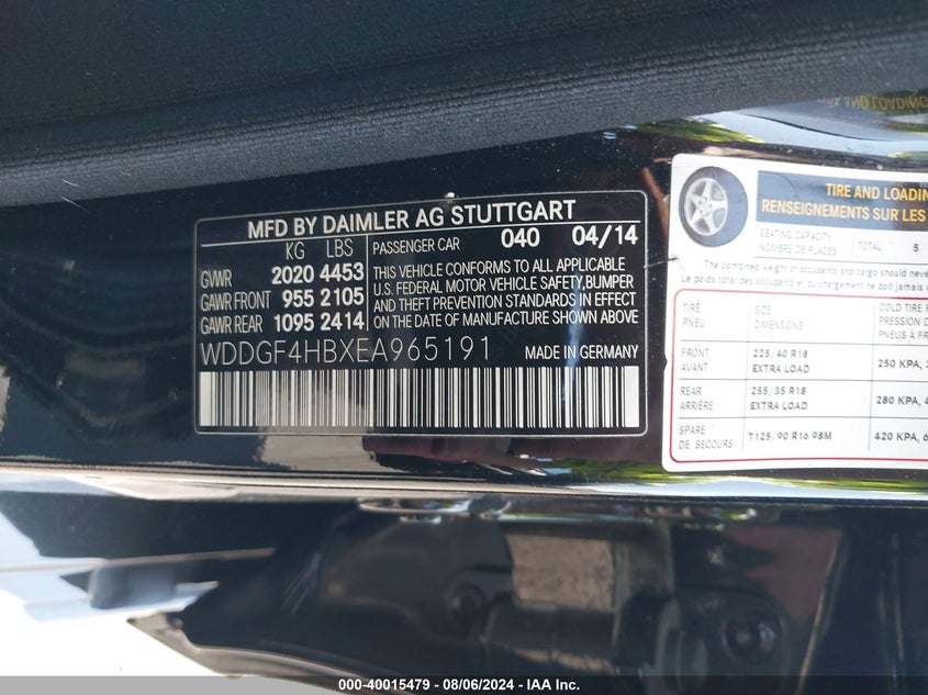 2014 Mercedes-Benz C 250 Luxury/Sport VIN: WDDGF4HBXEA965191 Lot: 40015479