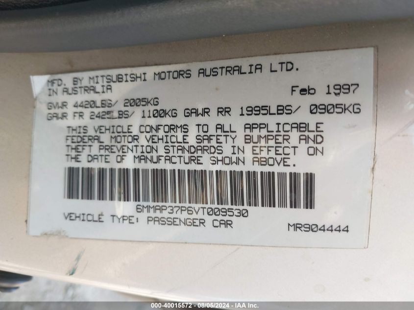1997 Mitsubishi Diamante Es VIN: 6MMAP37P6VT009530 Lot: 40015572