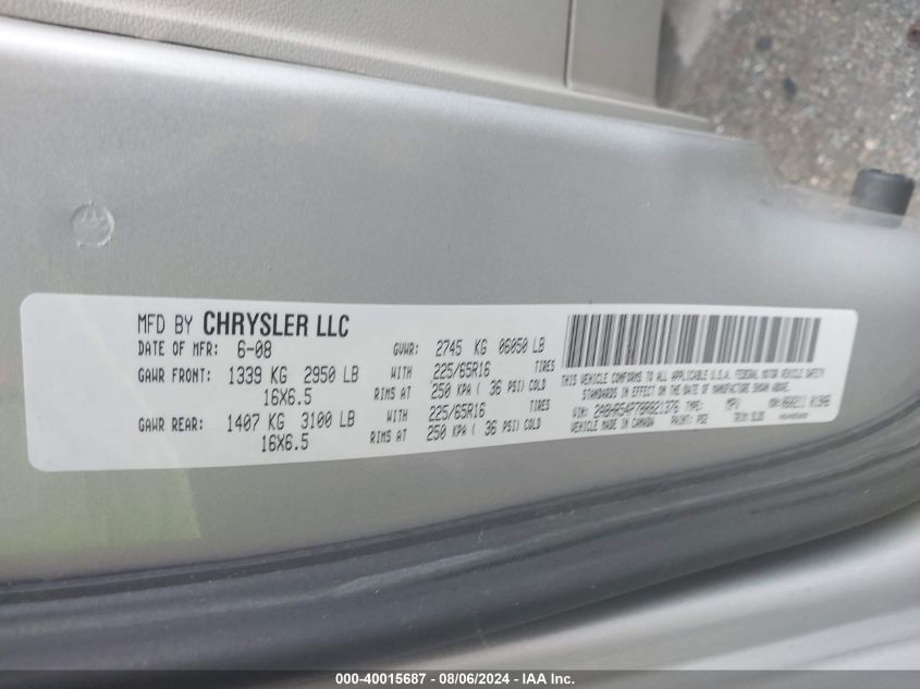 2008 Chrysler Town & Country Touring VIN: 2A8HR54P78R821376 Lot: 40015687