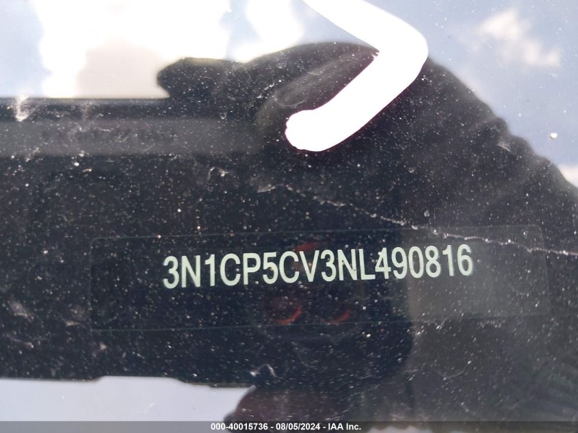 2022 Nissan Kicks Sv VIN: 3N1CP5CV3NL490816 Lot: 40015736