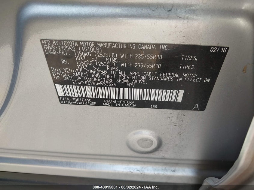 2016 TOYOTA RAV4 LIMITED - 2T3DFREV8GW453524