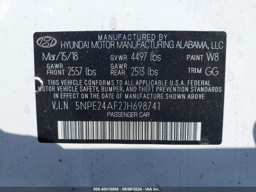 2018 HYUNDAI SONATA SE - 5NPE24AF2JH698741