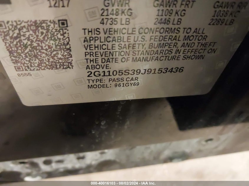 2018 CHEVROLET IMPALA 1LT - 2G1105S39J9153436