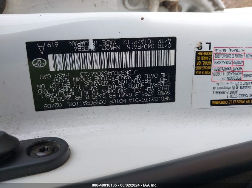 2005 Toyota Prius VIN: JTDKB20U453046423 Lot: 40016135