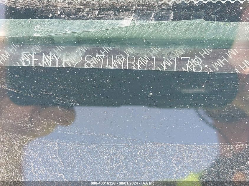 2007 Honda Pilot Ex-L VIN: 5FNYF28747B011173 Lot: 40016326