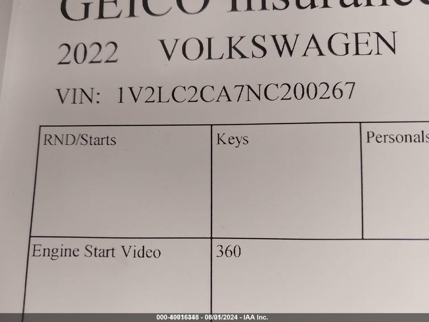 VIN 1V2LC2CA7NC200267 2022 VOLKSWAGEN ATLAS CROSS SPORT 2.0T SE