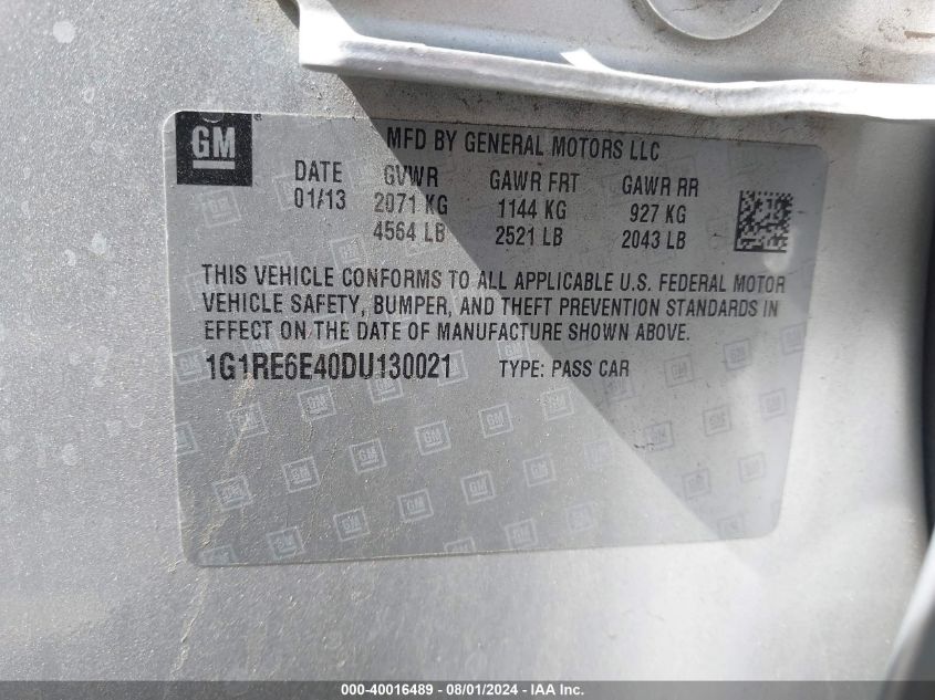 2013 CHEVROLET VOLT - 1G1RE6E40DU130021