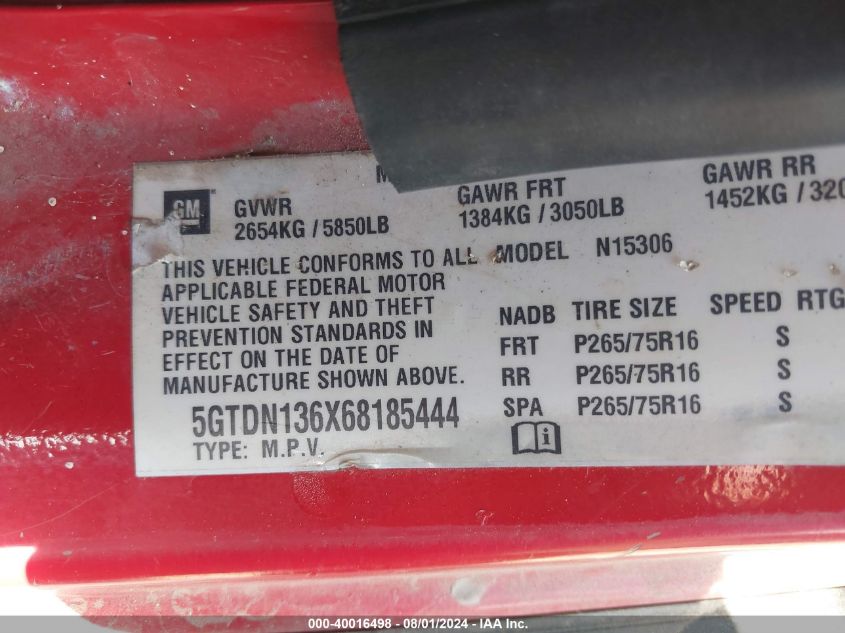 2006 Hummer H3 VIN: 5GTDN136X68185444 Lot: 40016498