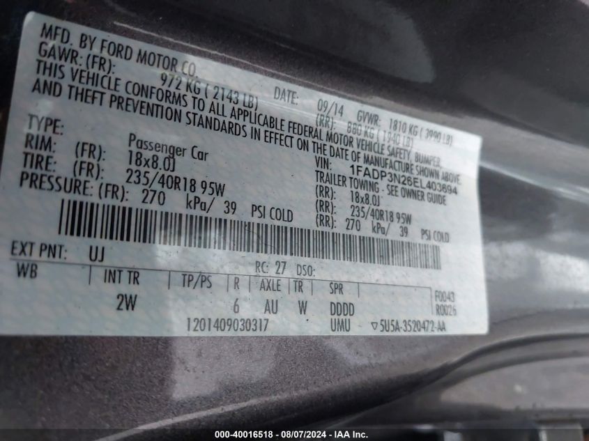 1FADP3N26EL403694 2014 Ford Focus Titanium