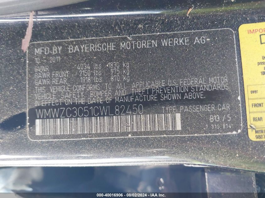 2012 Mini Cooper S Countryman S Countryman VIN: WMWZC3C51CWL82450 Lot: 40016906