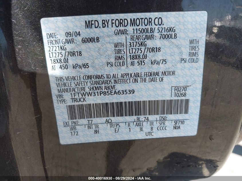 1FTWW31P85EA63539 2005 Ford F-350