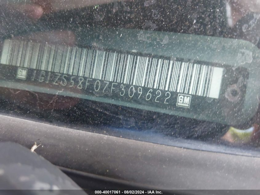 2007 Chevrolet Malibu Ls VIN: 1G1ZS58F07F309622 Lot: 40017061