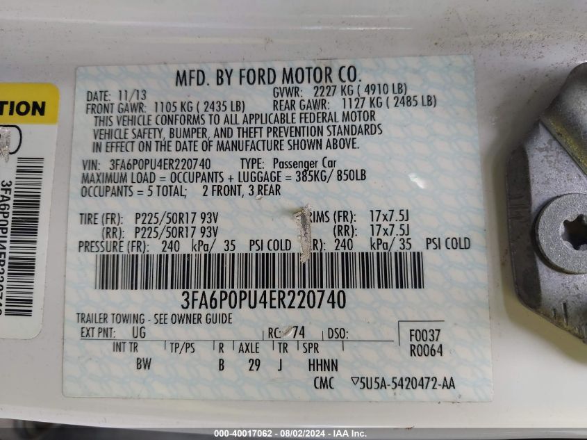 3FA6P0PU4ER220740 2014 Ford Fusion Energi Se Luxury