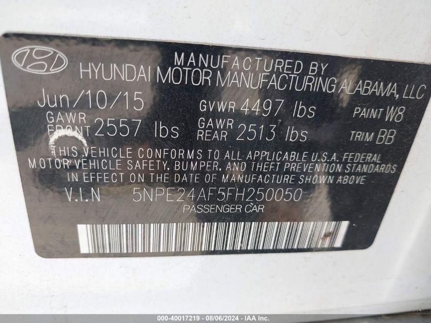 2015 HYUNDAI SONATA SE - 5NPE24AF5FH250050