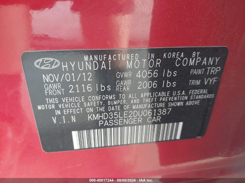 KMHD35LE2DU061387 2013 Hyundai Elantra Gt