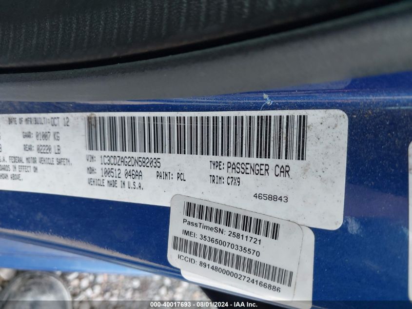 2013 Dodge Avenger Se V6 VIN: 1C3CDZAG2DN582035 Lot: 40017693