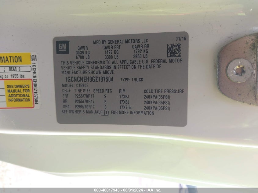 2016 CHEVROLET SILVERADO 1500 WT - 1GCNCNEH8GZ187504