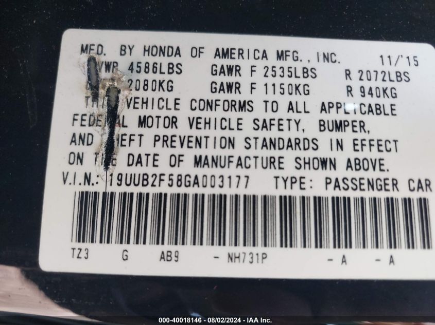 19UUB2F58GA003177 2016 Acura Tlx V6 Tech