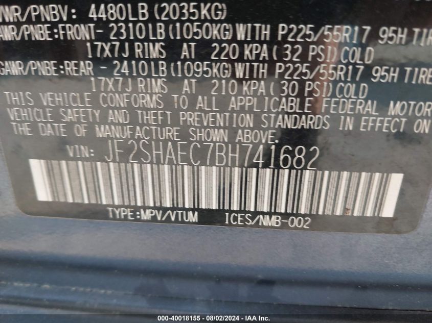 2011 Subaru Forester 2.5X Limited VIN: JF2SHAEC7BH741682 Lot: 40018155