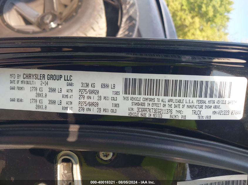 2014 Ram 1500 St VIN: 3C6RR7KT3EG211376 Lot: 40018321