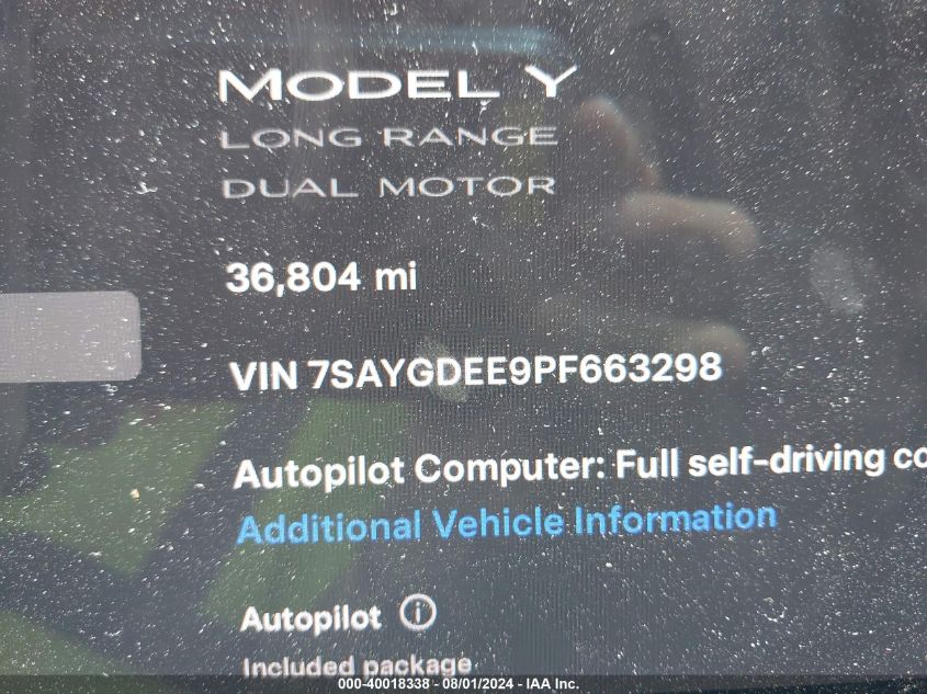 2023 TESLA MODEL Y AWD/LONG RANGE DUAL MOTOR ALL-WHEEL DRIVE - 7SAYGDEE9PF663298