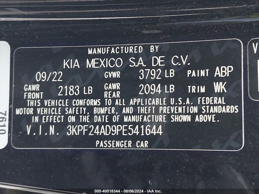 3KPF24AD9PE541644 | 2023 KIA FORTE