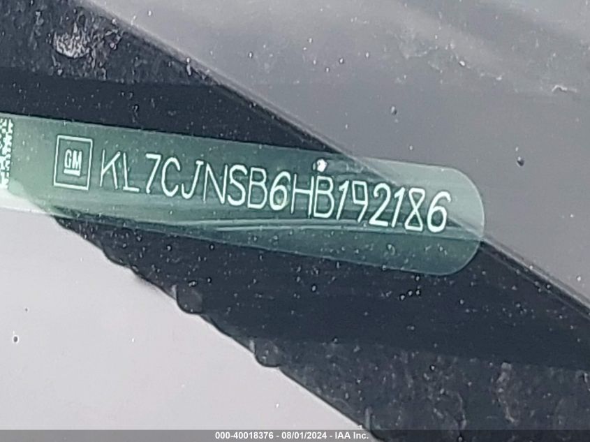 2017 Chevrolet Trax Ls VIN: KL7CJNSB6HB192186 Lot: 40018376