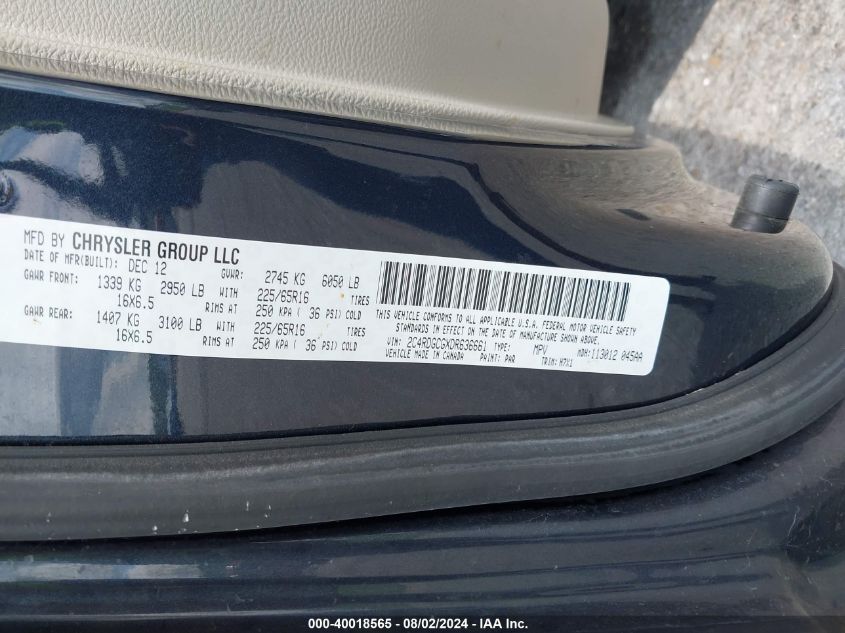 2013 Dodge Grand Caravan Sxt VIN: 2C4RDGCGXDR636661 Lot: 40018565