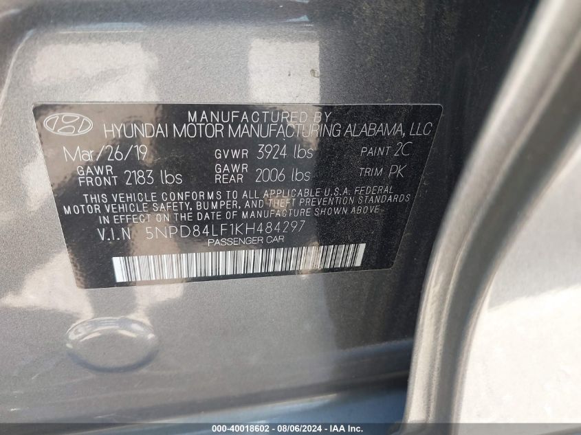 5NPD84LF1KH484297 2019 Hyundai Elantra Sel