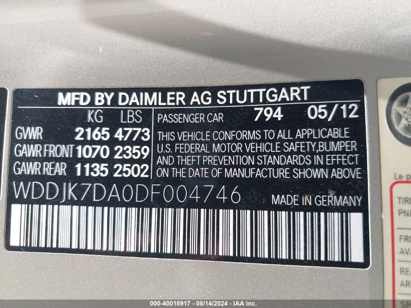 WDDJK7DA0DF004746 2013 Mercedes-Benz Sl 550