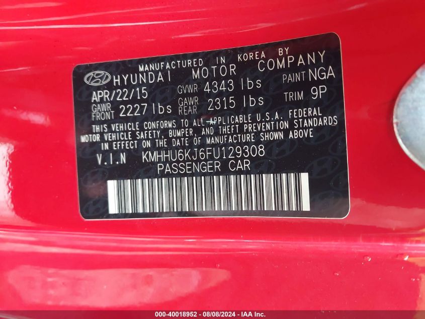 KMHHU6KJ6FU129308 2015 Hyundai Genesis 3.8 Ultimate