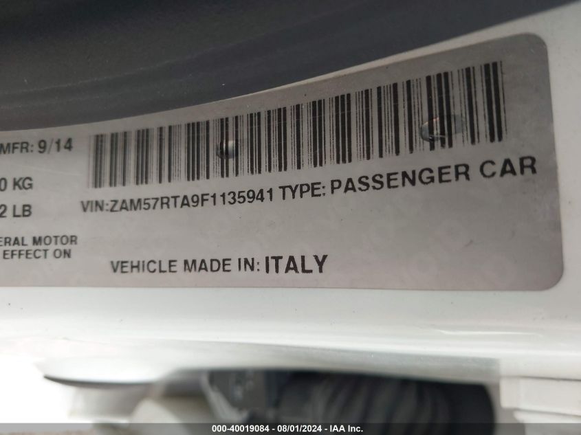 2015 Maserati Ghibli S Q4 VIN: ZAM57RTA9F1135941 Lot: 40019084