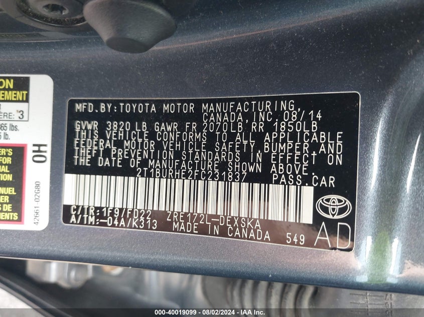 2015 TOYOTA COROLLA S PLUS - 2T1BURHE2FC231837