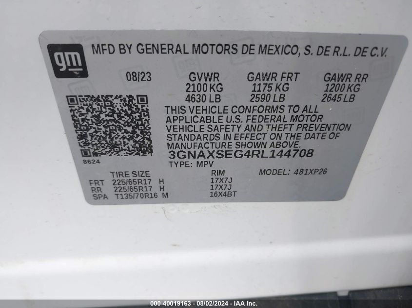 2024 Chevrolet Equinox Ls VIN: 3GNAXSEG4RL144708 Lot: 40019163