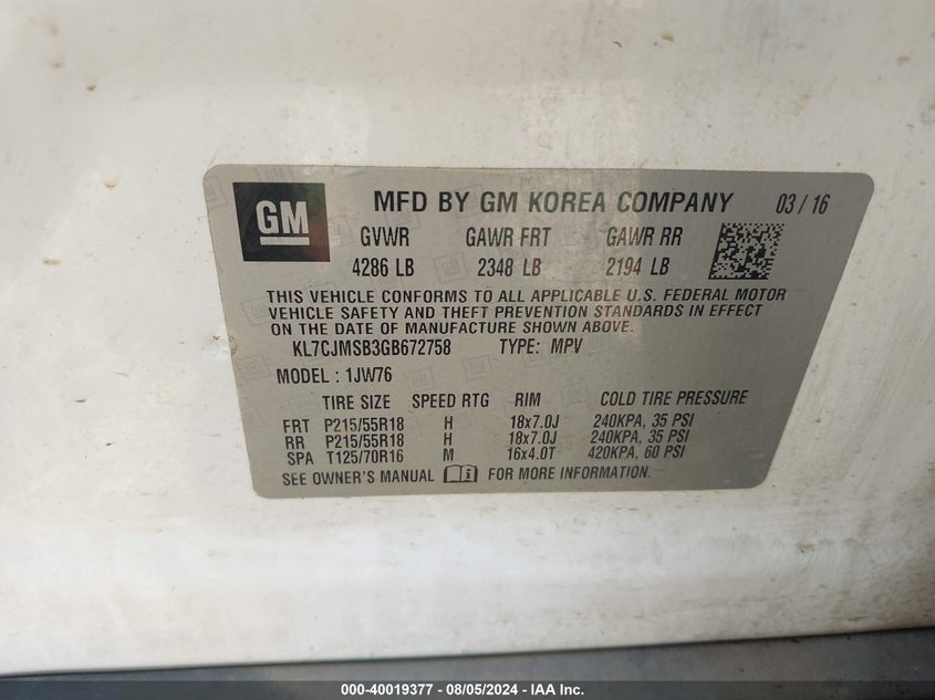 2016 CHEVROLET TRAX LTZ - KL7CJMSB3GB672758