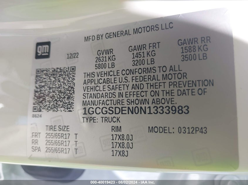 VIN 1GCGSDEN0N1333983 2022 CHEVROLET COLORADO 2WD  SHORT BOX Z71