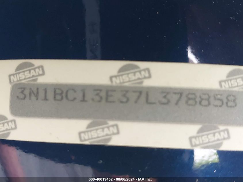 2007 Nissan Versa 1.8Sl VIN: 3N1BC13E37L378858 Lot: 40019452