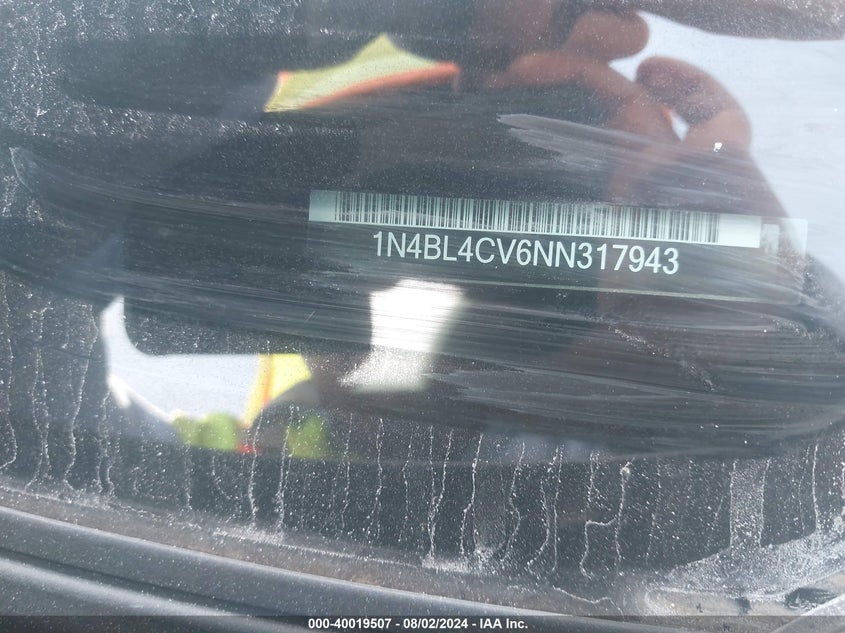 2022 Nissan Altima Sr Fwd VIN: 1N4BL4CV6NN317943 Lot: 40019507