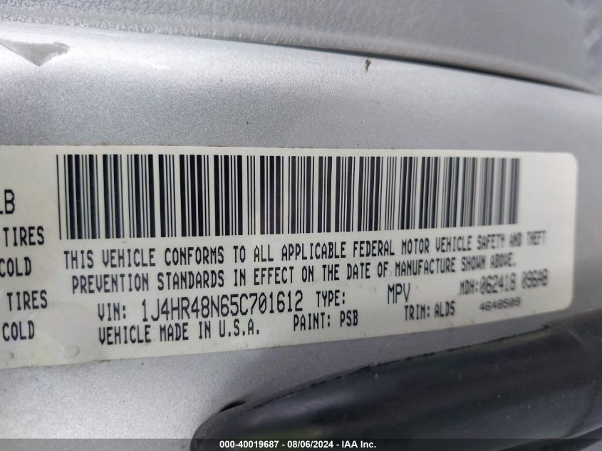 2005 Jeep Grand Cherokee Laredo VIN: 1J4HR48N65C701612 Lot: 40019687