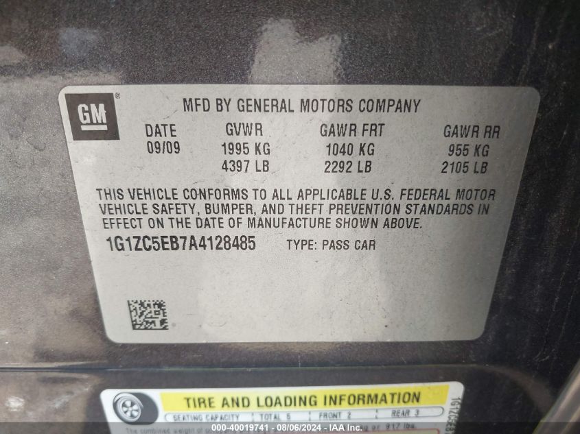 2010 Chevrolet Malibu Lt VIN: 1G1ZC5EB7A4128485 Lot: 40019741