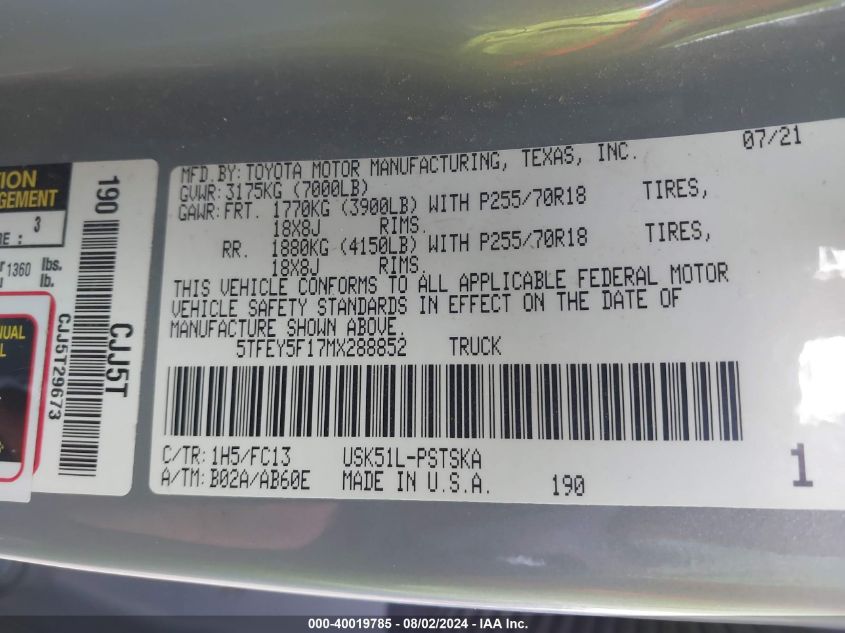 2021 TOYOTA TUNDRA CREWMAX SR5 - 5TFEY5F17MX288852