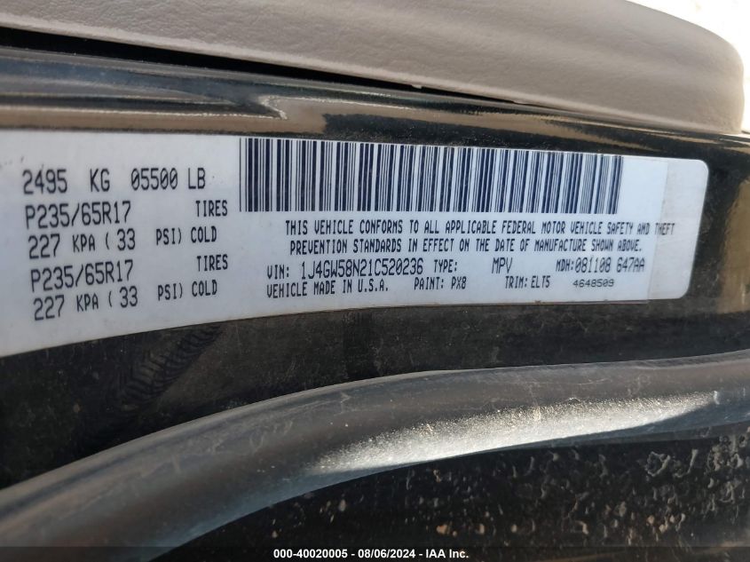 2001 Jeep Grand Cherokee Limited VIN: 1J4GW58N21C520236 Lot: 40020005