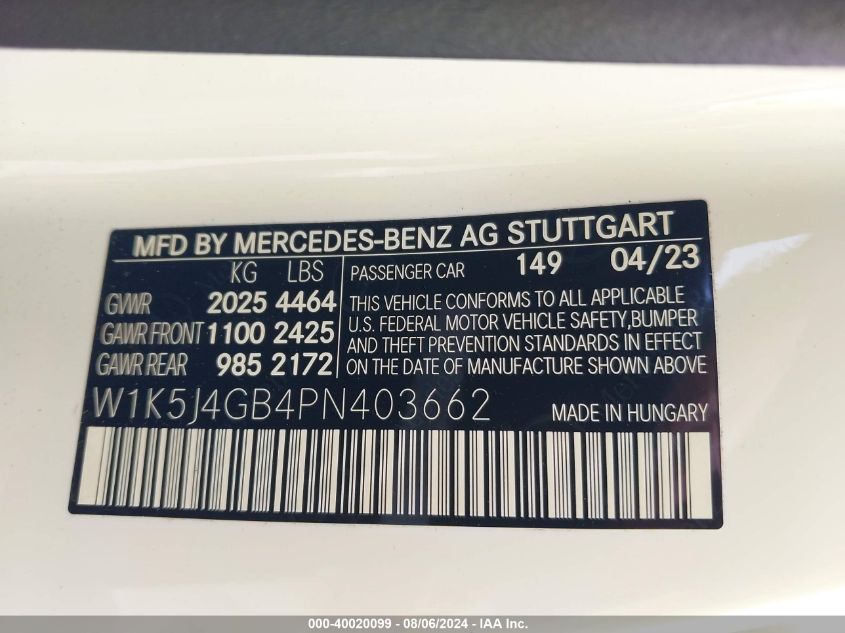 W1K5J4GB4PN403662 2023 Mercedes-Benz Cla 250 Coupe