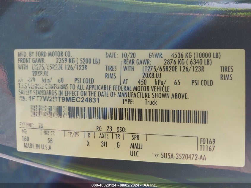 2021 FORD F-250 LARIAT - 1FT7W2BT9MEC24831