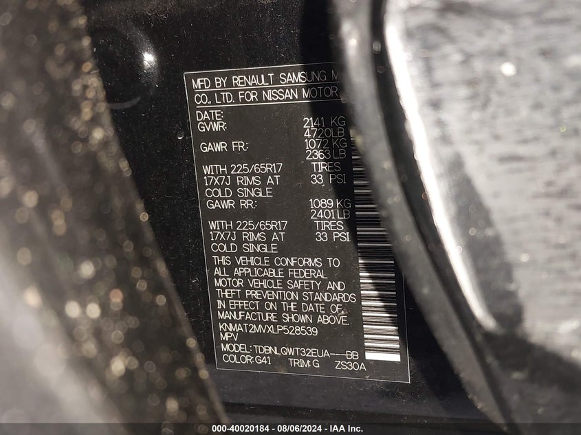 VIN KNMAT2MVXLP528539 2020 NISSAN ROGUE SV INTELLIGENT AWD