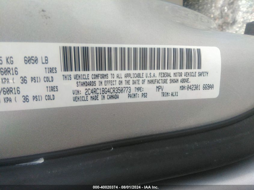 2C4RC1BG4CR350773 2012 Chrysler Town & Country Touring