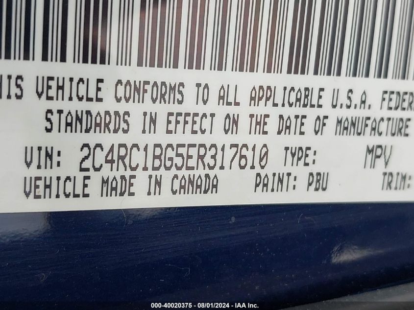 2014 Chrysler Town & Country Touring VIN: 2C4RC1BG5ER317610 Lot: 40020375