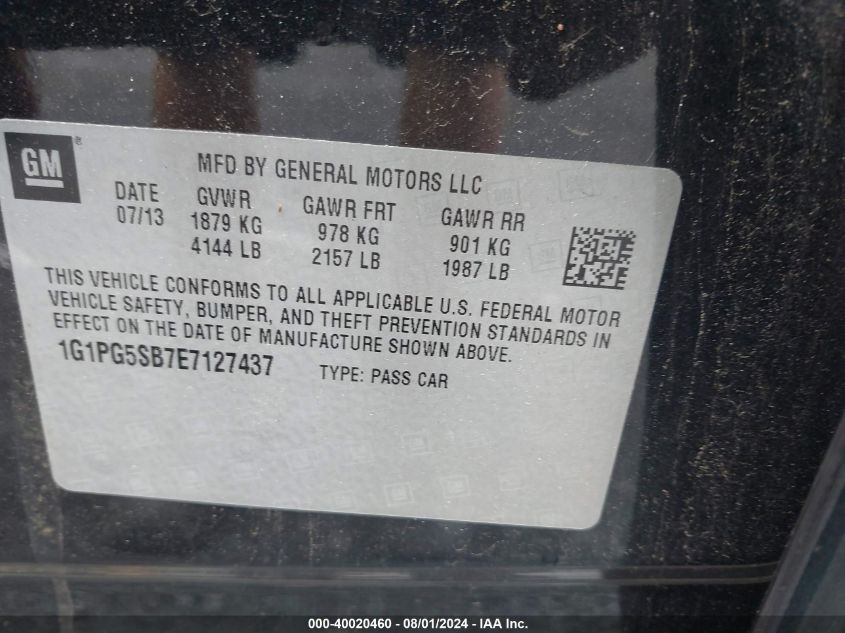 2014 Chevrolet Cruze Ltz VIN: 1G1PG5SB7E7127437 Lot: 40020460